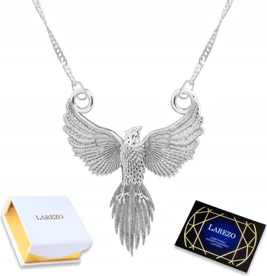 Produktbild von Lange Halskette aus Silber mit Phönixflügeln, mystischer Vogel, 925er Silber