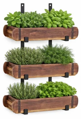 Produktbild von Ziegelform Wandhalter Merita 3 Regal Set 3 Formen 30 x 15 x 65 cm, Regal aus Holz und schwarzem Metall, inklusive 3 Ziegelformen, Vintage Organizer für Kräuter, Gewürze, Pflanzen, Bad, Küche und Deko