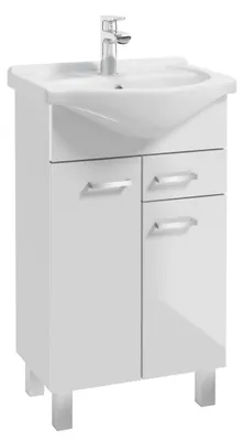 Produktbild von Aqua For You | Waschtisch Norman D50 - mit Waschbecken - 46x80x30 Cm - Weiß Hochglanz - Stehender Waschtisch