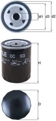 Produktbild von Ölfilter MAHLE OC 93 Anschraubfilter für OPEL Astra F CC (T92) Kadett E CC (T85) Astra F Caravan (T92) Vectra A Limousine (J89) VECTRA B CC (38)