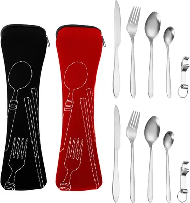 Produktbild von Camping Besteckset 2-teilig, Edelstahl, Löffel, Messer, Gabel, für Outdoor-Aktivitäten