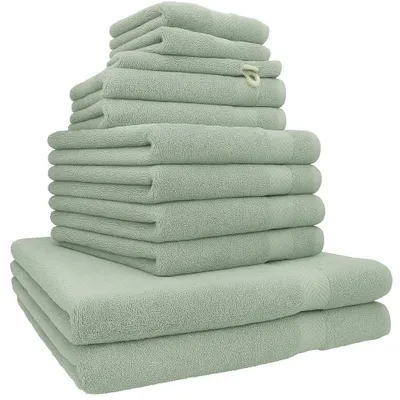 Produktbild von Betz Premium Handtuch-Set 12-teilig – 100% Baumwolle – ®  – extra saugfähig & weich – hohe Grammatur – Farbe heugrün