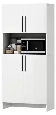 Produktbild von Küchenschrank Buffetschrank mit Arbeitsplatte, 2 Türen, 2 Schränken, Hochschrank mit geräuschlosen Scharnieren, Mikrowellenschrank, 79x40x175cm, Weiß