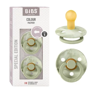 Produktbild von BIBS Colour Tie Dye Schnuller 2er-Pack, BPA-frei, Kirschform Nippel. Naturkautschuk / Latex, Hergestellt in Dänemark. Größe 1 (0-6 Monate), Sage Ivory / Sage Ivory