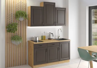 Produktbild von Küche Stilo Grau + Artisan 150 Küchenzeile Küchenblock Einbauküche Singleküche