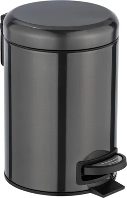 A dark gray pedal bin with a black pedal.