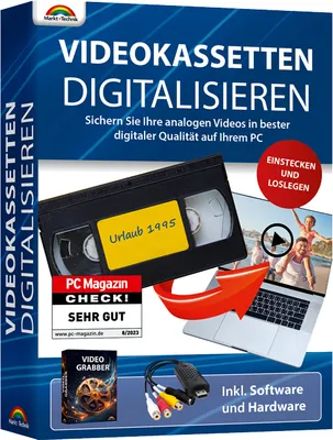 Produktbild von Videokassetten Digitalisieren 2024 - Analog Audio und Video Konverter z.B. für VHS Kassetten inkl. Software zur Aufnahme