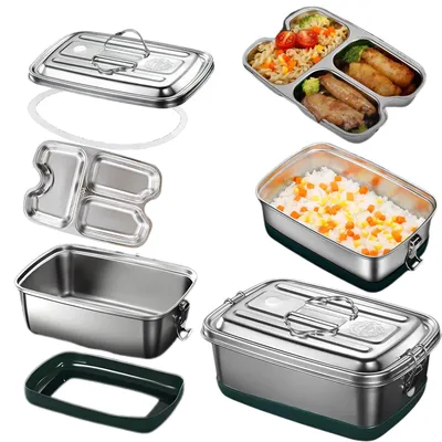 Edelstahl Lunchbox 2000ml, doppellagig, 3 Fächer, auslaufsicher