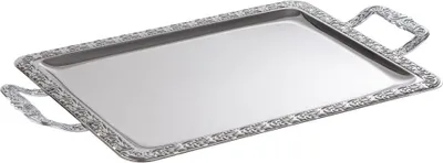 Produktbild von APS 82 Tablett SCHÖNER ESSEN, 54 x 31 cm, Edelstahl, mit Dekorrand, Griffe verchromt,  Germany