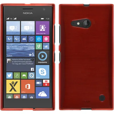 Produktbild von PhoneNatic Case kompatibel mit  Nokia Lumia 730 - rot Silikon Hülle brushed + 2 Schutzfolien