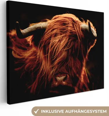Produktbild von MuchoWow® - Leinwandbilder - Schottischer Highlander - Kuh - Hörner - Porträt - Tiere, Wandbild, Wanddeko Bilder Wohnzimmer, 120x90 cm