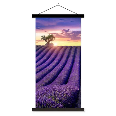 Produktbild von MuchoWow® Textilposter Lavendel - Hügel - Sonnenuntergang - Bpmen - Lila 40x80 cm mit schwarzem Rahmen - Wandemalerei