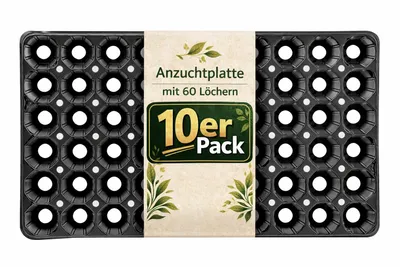 Produktbild von BigDean Anzuchtplatte Pro 10er Pack 60 Pflanzlöcher Ø 4,7 cm Pflanzschale Anzuchtschale Topfplatte 52 x 30 x 6 cm