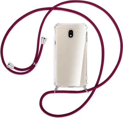 Produktbild von Handykette Backcover-Schutzhülle mit Band (Metall silberfarben) für Samsung Galaxy J3 2017 - dunkelrot