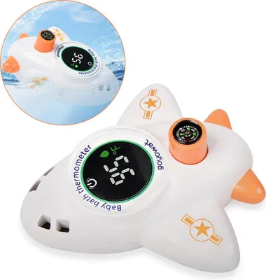 Produktbild von Badethermometer für Babys mit LED Display, Cartoon Flugzeug Bade-Spielzeug, Wasser- & Raumtemperatur