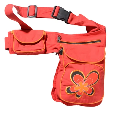 Produktbild von Goa Schulter Bauchtasche Gürteltasche Bauchgurt Hippie Psy Festival Blumenmotiv, Farbe:Braun