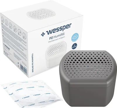 Zdjęcie produktu dla Wessper pochłaniacz wilgoci, pochłaniacz wilgoci z workiem uzupełniającym granulat, osuszacz pomieszczeń, do wielokrotnego napełniania, redukuje pleśń i nieprzyjemne zapachy (szary)