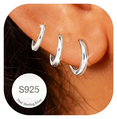 Produktbild von Ohrstecker Silber 925, 3 Paar, hypoallergen, Creolen, für Damen