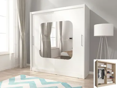 Produktbild von Schiebetürenschrank Kleiderschrank Schlafzimmer Spiegel weiß - Breite 180cm