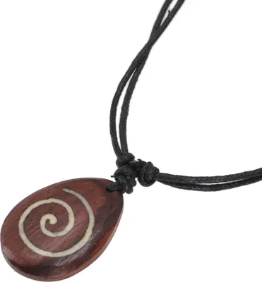 Produktbild von Ethno Holzschmuck, Surferkette - Ovale Spirale des Lebens, Braun, 3,5*2,5 cm, Ketten & Modeschmuck für den Hals