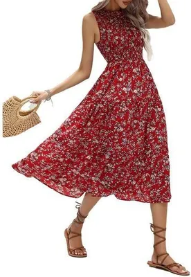 Produktbild von Boho Maxi-Sommerkleid für Damen - Elegantes Blumenprint-Strandkleid mit mehrlagigem, fließendem Saum.