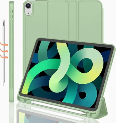 Produktbild von Schlanke Hülle für iPad Air 4. Generation Hülle 2020, iPad 10,9 Zoll Hülle 2020 mit Stifthalter [Unterstützung Touch ID und iPad 2. Bleistift aufladen / paarweise], Trifold Stand Smart Hülle mit weichem TPU-Rücken (Matcha)