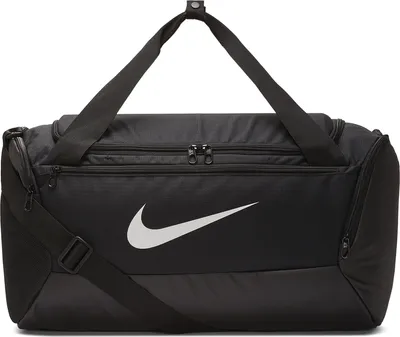 Produktbild von Nike Sporttasche Nk Brsla S Duff 9.0 Schwarz/Weiß, 100% Polyester, ca. 51x28x28 cm, 41 Liter, mit Schuhfach, wasserabweisend, gepolstertem, verstellbarem Schultergurt und verstärktem Boden