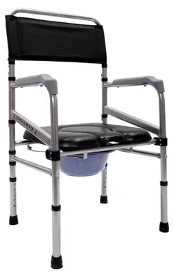 Produktbild von Faltbarer Toilettenstuhl für Senioren mit höhenverstellbarem Nachttischstuhl und Tragfähigkeit von 175 KG, rutschfester Duschstuhl mit Armlehnen und Toiletteneimer