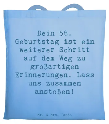 Produktbild von Mr. & Mrs. Panda Schultasche Spruch 58. Geburtstag Erinnerungen - Sky Blue - Geschenk, Weisheit, Tasche, Beutel, Handwerkskunst, feiern, persönliches, Laptoptasche, Alter