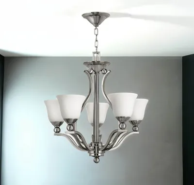 Produktbild von Kronleuchter mit Schirm Weiß Nickel Glas Metall Modern Hängelampe