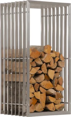 Produktbild von DELUKE® Kaminholzregal Metall PREMIUM - Innen und Aussen, Edelstahl | Brennholzregal innen Kaminholzständer Kaminholzhalter Feuerholzregal Aussen Holz stapeln Terrasse, 40x50x100cm