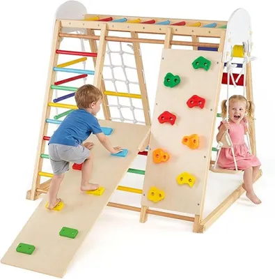 Imagen del producto de Estructura de juego interior de madera, 8 en 1, para niños a partir de 3 años (de colores)