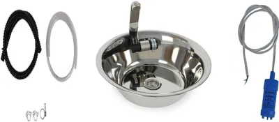Immagine prodotto di Lavello in acciaio inox Lavello da campeggio integrato+ scarico 28 cm rotondo + accessori