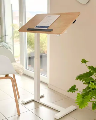 Produktbild von KOWO Laptoptisch Höhenverstellbar Elektrisch mit Rollen Beistelltisch C-Form Sofatisch Notebooktisch Schreibtisch-Sitz-Steh-Präsentationstisch Elektrisch Tischplatte