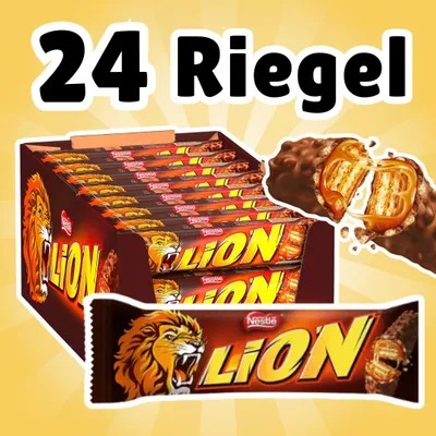 Produktbild von 24× Nestlé Lion Riegel – Knuspriger Waffel- und Karamellriegel mit Milchschokolade – 24×42 g
