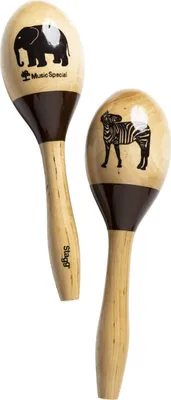 Zdjęcie produktu dla Para owalnych drewnianych marakasów z afrykańskim wykończeniem, 23 cm (9")
