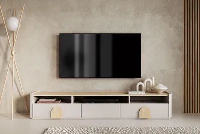 Zdjęcie produktu dla Szafka RTV 200 cm z szufladami kaszmir dąb olejowany dąb jasny
