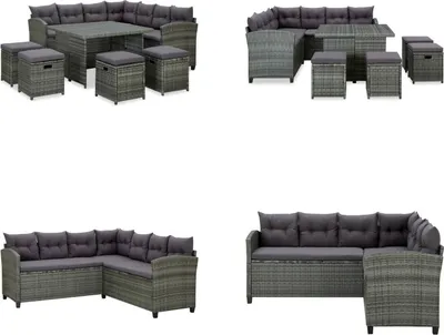 Produktbild von vidaXL 6 tlg. Garten Lounge Set mit Auflagen Poly Rattan Grau - Garten-Sofa-Set - Garten-Sofa-Sets - Gartenmöbel Set - Gartenmöbel Sets