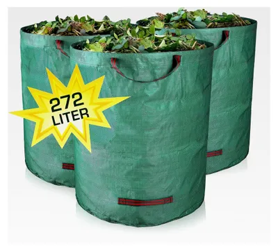 Produktbild von 3er Set Gartensack - 272L Gartenabfallsack mit verstärktem Boden - Selbststehender und faltbarer Laubsack mit 4 stabilen Griffen - Für Gartenabfall, Laub und Grünschnitt