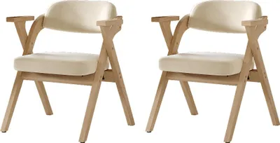 Imagen del producto de AIORBER, 2 sillas plegables para comedor, madera maciza, plegables, con cojín de terciopelo, cómodas y modernas, color beige