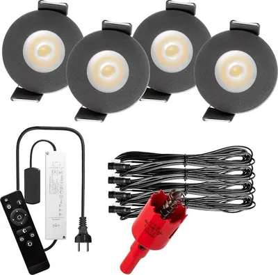 Produktbild von S-Polylight PREMIUM Mini LED- Einbauspots Kaltweiß 6.000K, DIMMBAR, IP65, FUNK 3W LED Einbaustrahler Terrassenüberdachung, Terrassenbeleuchtung, Bad, Sauna, LED Spots mit Fernbedienung (ANTHRAZIT, 4x LED-SET)