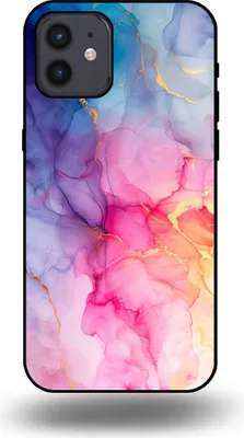 Produktbild von Smartphonica Handytasche passend für iPhone 12/12 Pro mit Marmordruck - TPU Rückseitenschutzhülle Marmordesign - Regenbogen