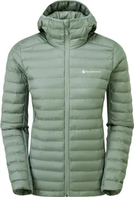 Damenjacke "WOMEN"S ICARUS LITE HOODIE" von Montane in hellgrün; isoliert; mit Kapuze und Reißverschluss.