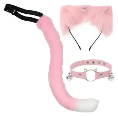 Produktbild von RUHHY Katzen-/Fuchs-/Wolfskostüm-Halsband mit Schwanz und Ohren, Therian-3-in-1-Set, das die Blicke auf sich zieht!