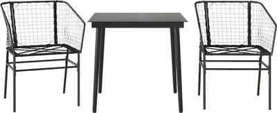 Image de vidaXL Ensemble de salle à manger de jardin 3 pièces en verre de polyrattang noir