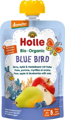 Produktbild von MUS „BLAUER VOGEL“ (Birne – Apfel – Beeren – Hafer) ohne Zuckerzusatz ab dem 6. Monat, DEMETER , 100 g – HOLLE