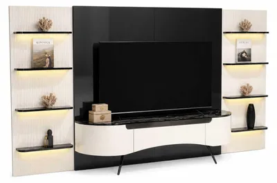 Immagine prodotto di Mobili mobile da salotto, mobile TV basso, 2 ripiani, set moderno di 4 pezzi con cornice TV