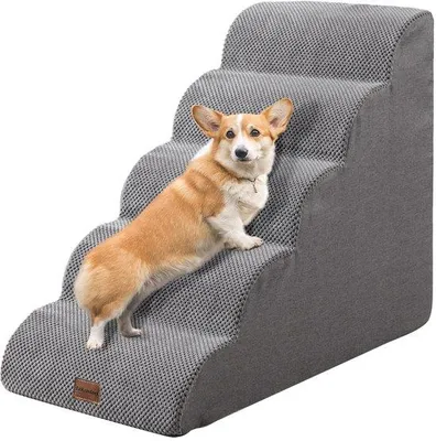 Immagine prodotto di Piccola scaletta per cani a 5 gradini, scaletta antiscivolo, scaletta per cuccia in schiuma, con copertura rimovibile, grigia