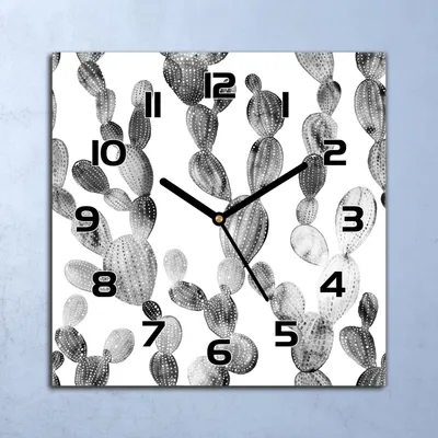 Produktbild von Wanduhr Echt-Glas-Küchenuhr Kaktus Schwarz-Weiß Quarz 30x30 Deko Bilder