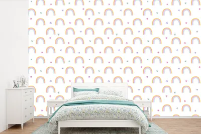 Produktbild von MuchoWow® Fototapete für Wohnzimmer oder Schlafzimmer Wandtapete Vinyl Motivtapete Regenbogen - Schmetterling - Baby - 390x260 cm - Papiertapete